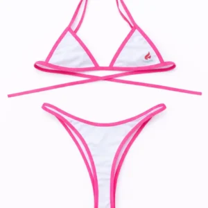 Pink and white bikini set with a simple design.